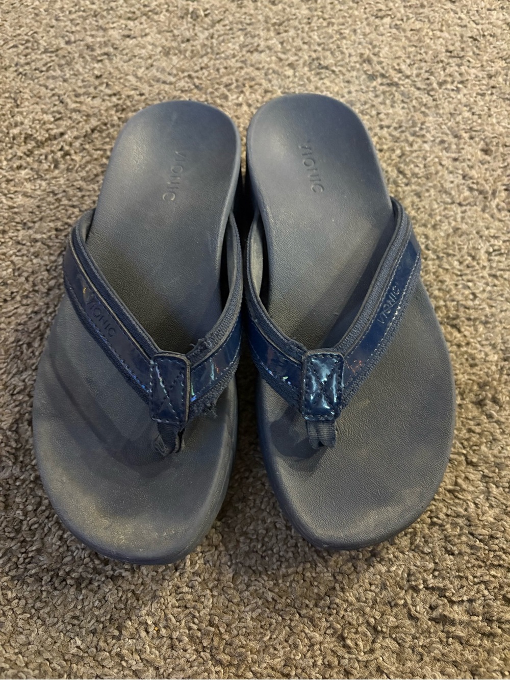 Vionic Navy Kids Thong Sandals with Shiny Strap Detail